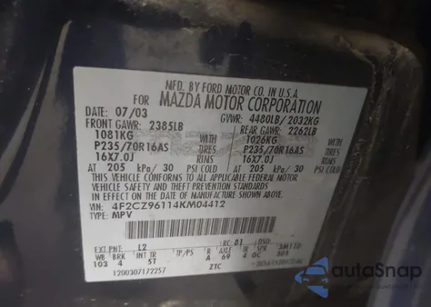 2004 Mazda Tribute Es V6 z USA, uszkodzony, nr VIN 4F2CZ96114KM04412